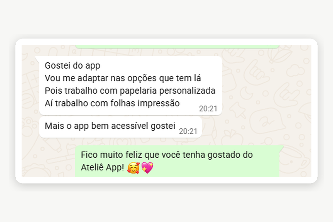 Feedback de cliente do Ateliê App