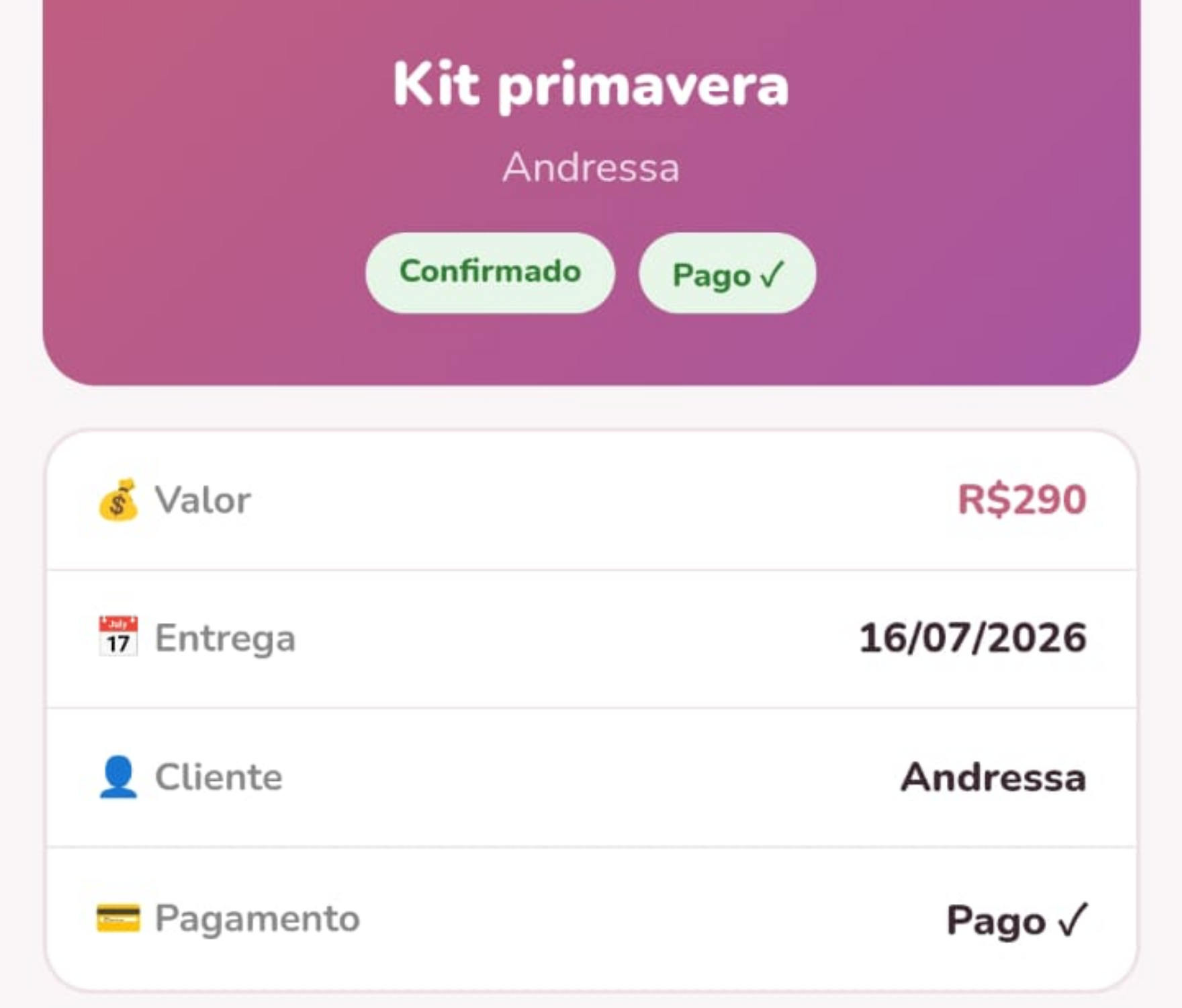 Tela de pedidos do Ateliê App, tudo organizado por status